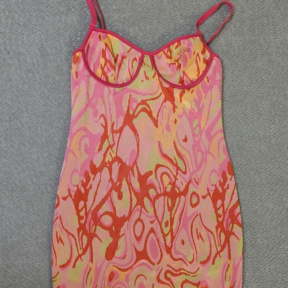 ZARA Pink Orange Abstract Slip Mini Dress Y2K Psychedelic Bodycon Festival - M - Picture 11 of 11